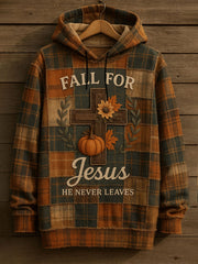 Men's Fall For Jesus He Never Leaves Drop-Shoulder Hoodie