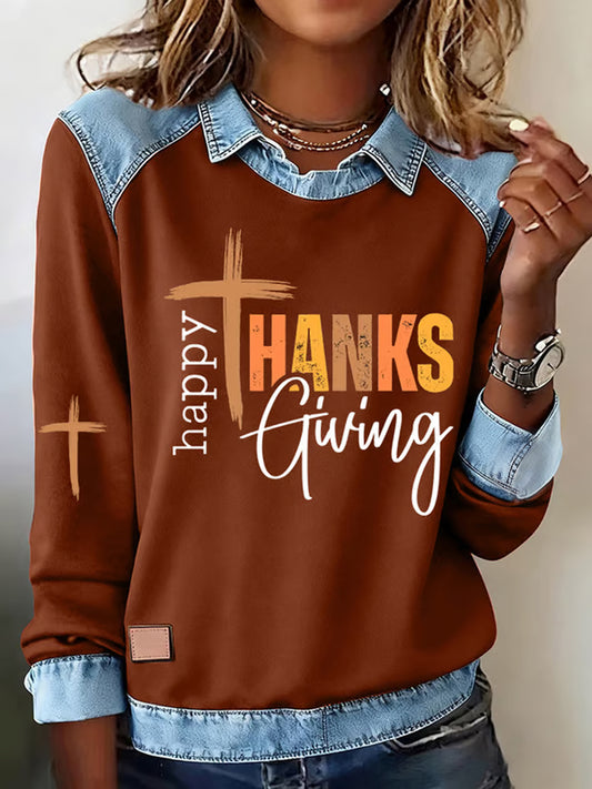 Women's  Autumn Thanksgiving Printed  Long Sleeve Top