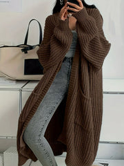 Women's Pure Color Casual Knitted Long Cardigan