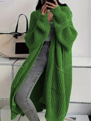 Women's Pure Color Casual Knitted Long Cardigan