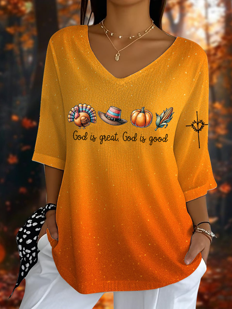 Women's God Is Good God Is Great Five-quarter Sleeve Top