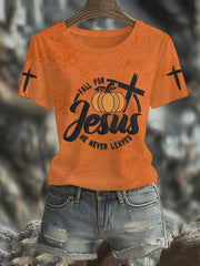 Women's Fall For Jesus, He Never Leaves Cross Short Sleeve T-Shirt