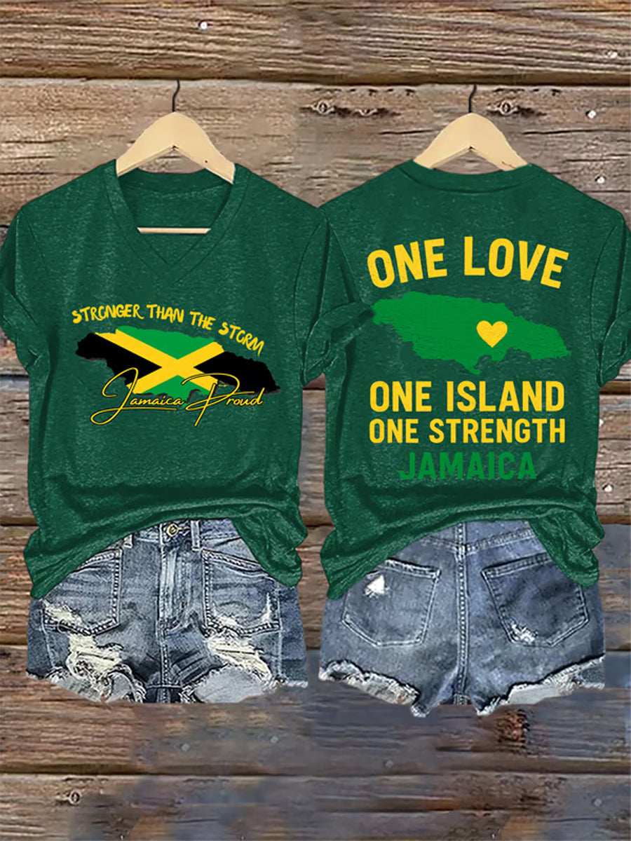 Women's Stronger Than The Storm Jamaica Proud One Love One Island  Short Sleeve T-shirt