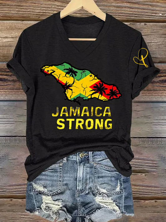 Women's Jamaica Strong Cross Reggae V-Neck Tee