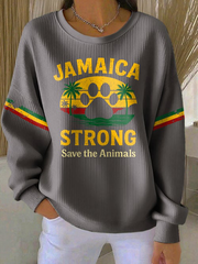 Women's Retro Jamaica Strong Save The Animals Reggae Red, Green, And Gold Print Sweatshirt