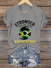 Women's Hurricane Melissa Jamaica Stronger Than The Storm Pray For Jamaica V-Neck Tee