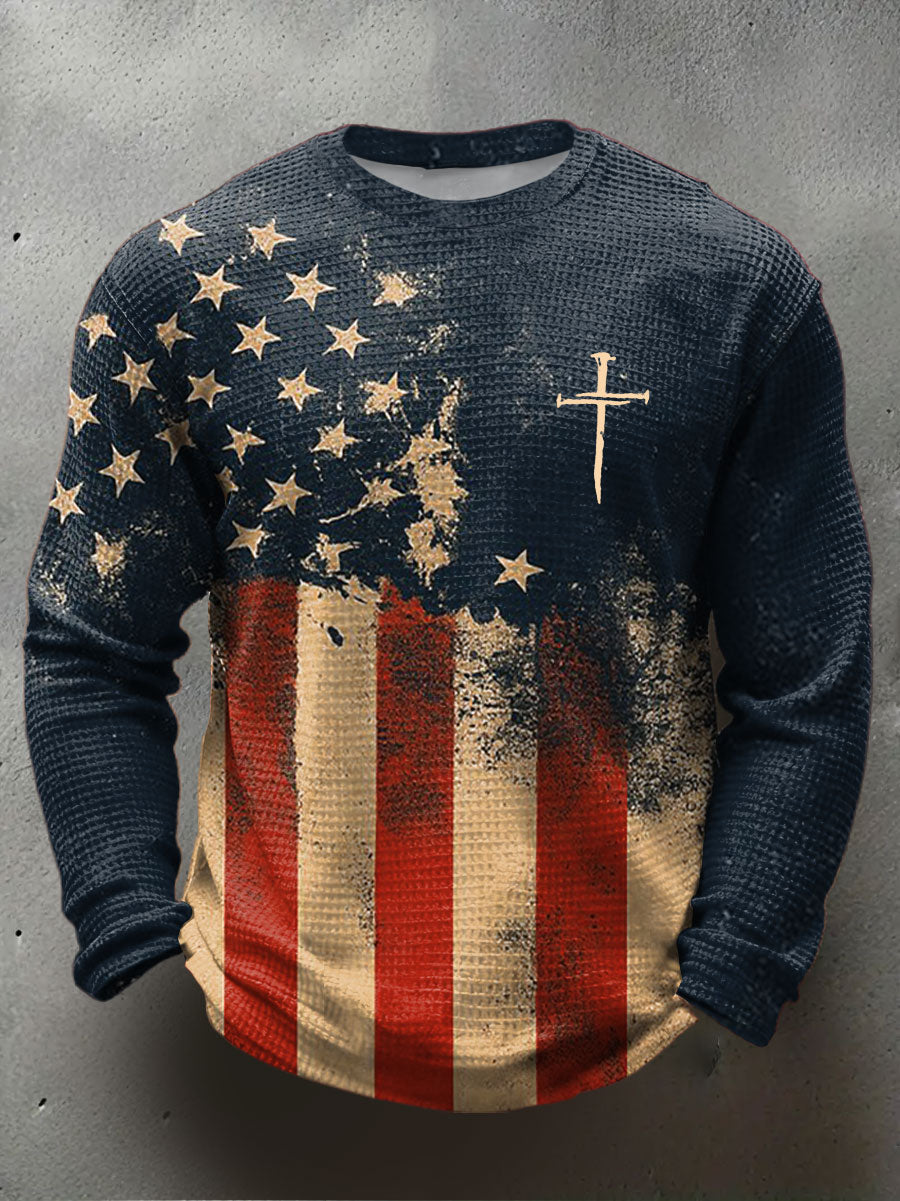 Men's Cross Waffle Print Casual T-Shirt