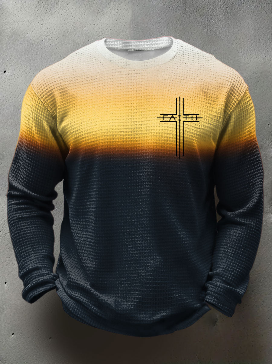 Men's Cross Waffle Print Casual T-Shirt