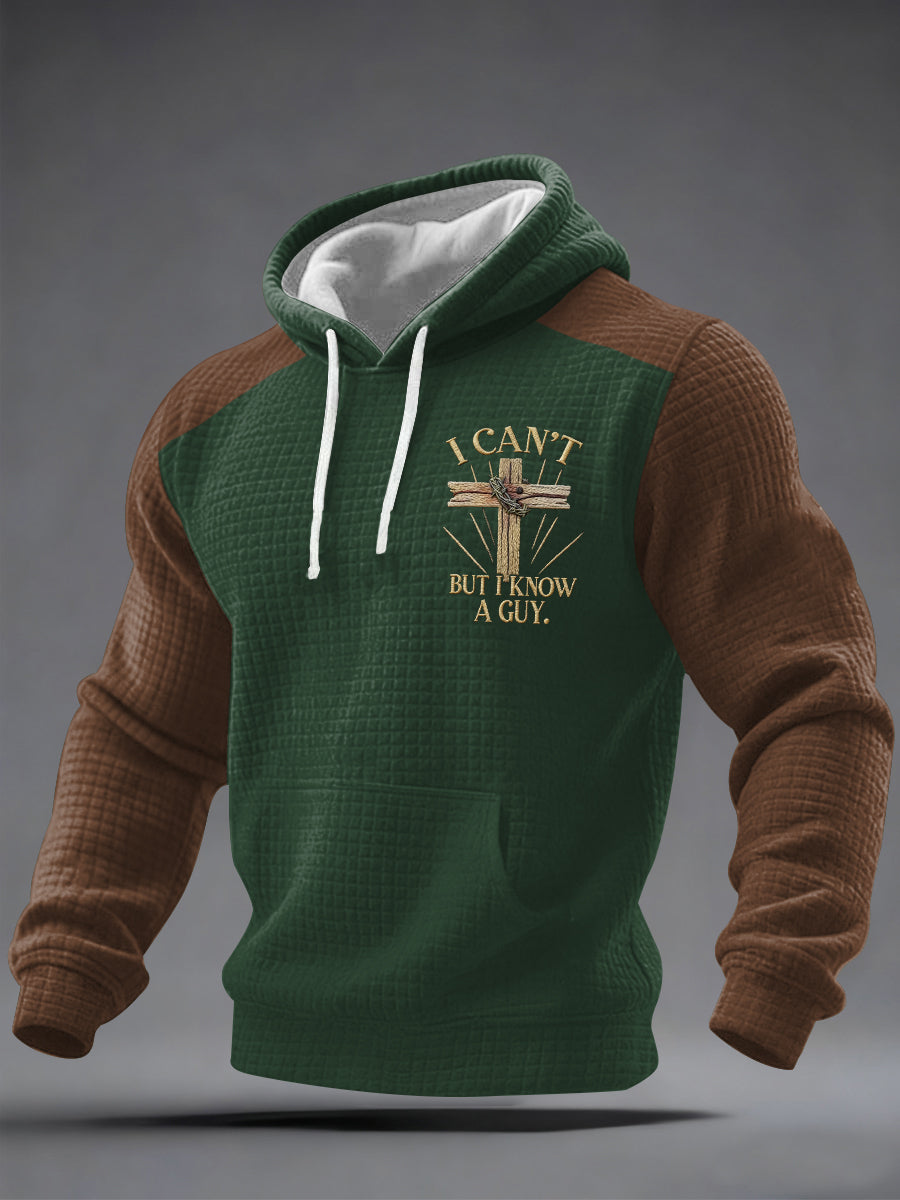 Men's I Can't But I Know A Guy Print Casual Checkered Hoodie