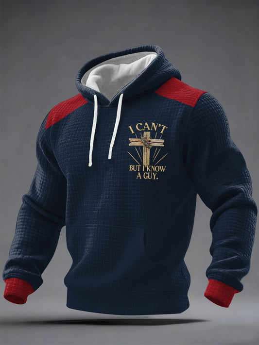 Men's I Can't But I Know A Guy Print Casual Checkered Hoodie