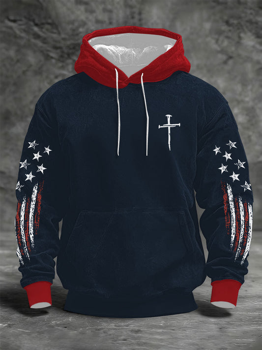 Men's Faith Cross Print Oversized Drop-Shoulder Hoodie with Pockets