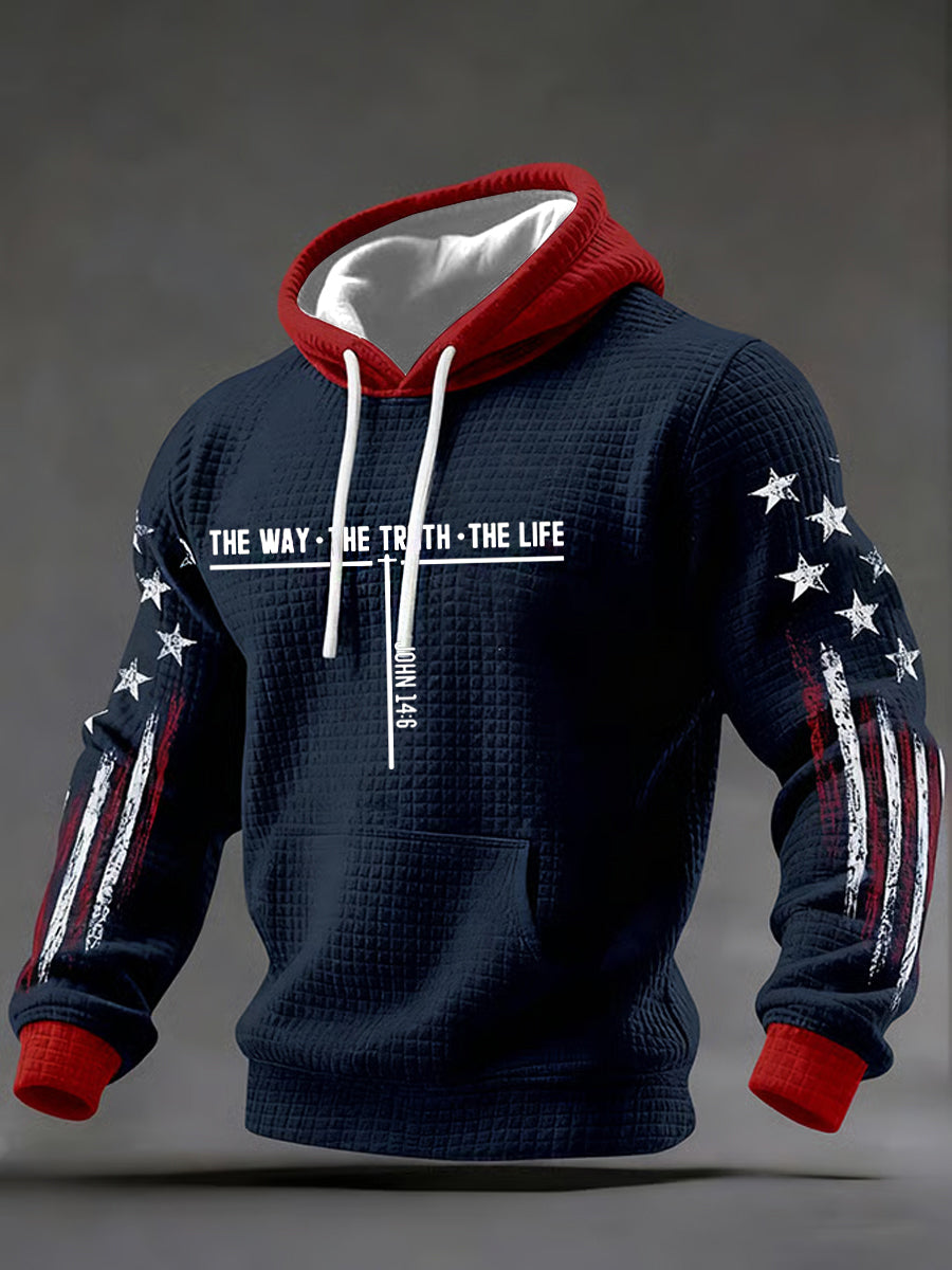 Men's Jesus The Way The Truth The Life Cross Checkered Cotton Hoodie