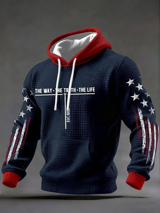 Men's Jesus The Way The Truth The Life Cross Checkered Cotton Hoodie