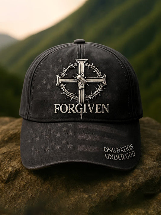 Unisex Forgiven One Nation Under God Cross Print Hat