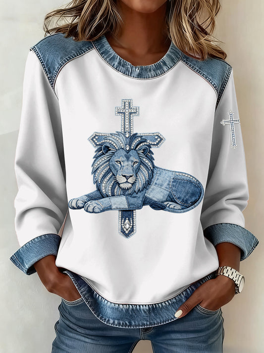 Women's Faith Pattern Patchwork Art Sweatshirt