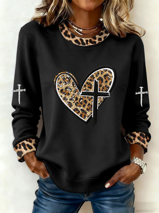 Women's Heart Cross Print Casual Top