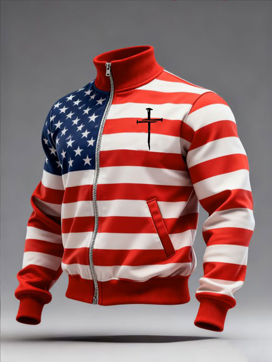 Men's Cross Flag Zip-up Mock Neck Sweatshirt