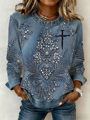 Women's Floral Cross Print Casual T-shirt