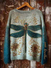 Women's Christian Just Breathe Dragonfly Floral Crew Neck Sweater