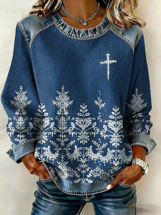 Women's Floral Cross Print Casual Top