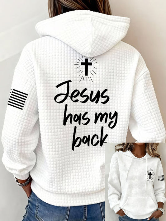 Women's Jesus Has My Back Casual Waffle Hoodie