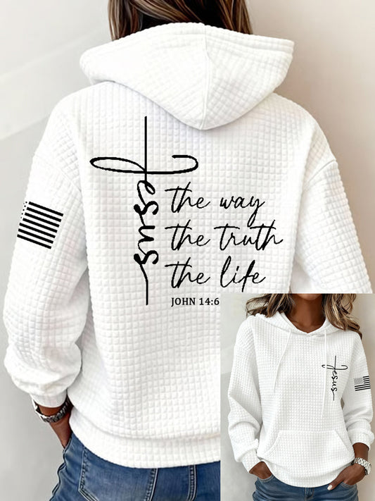 Women's Jesus The Way The Truth The Life Casual Waffle Hoodie