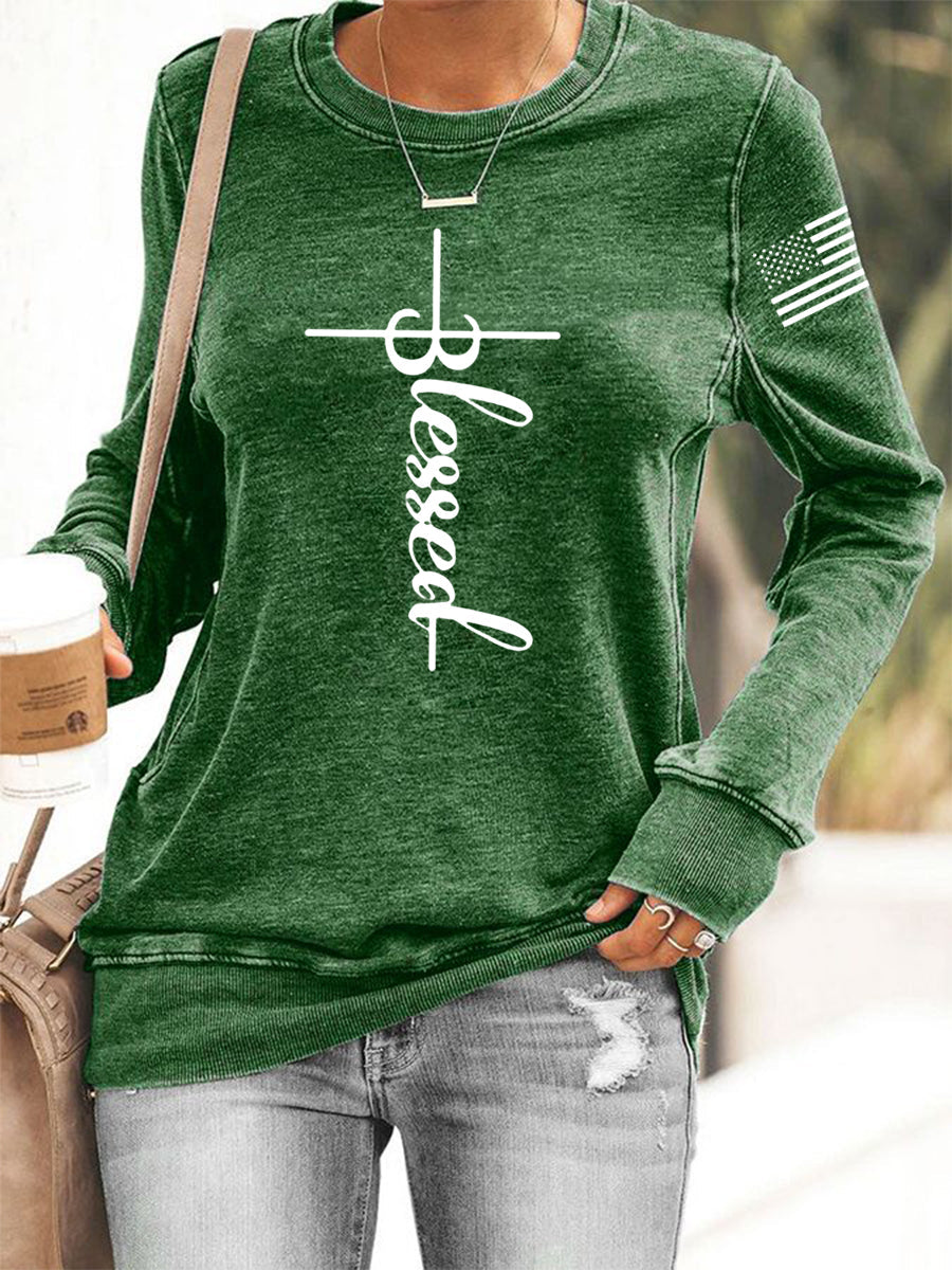 Women's Belssed USA Flag Print Casual Sweatshirt
