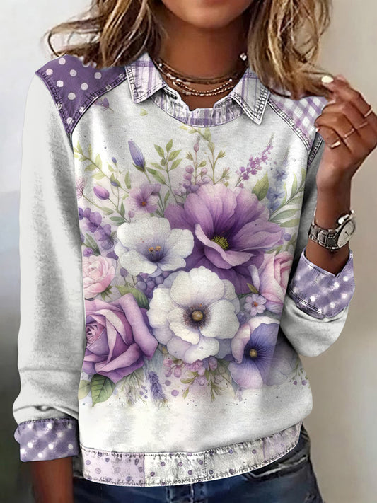 Women's Purple Floral Patchwork Top