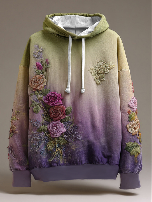 Women's Vintage Roses Purple Gradient Comfy Hoodie