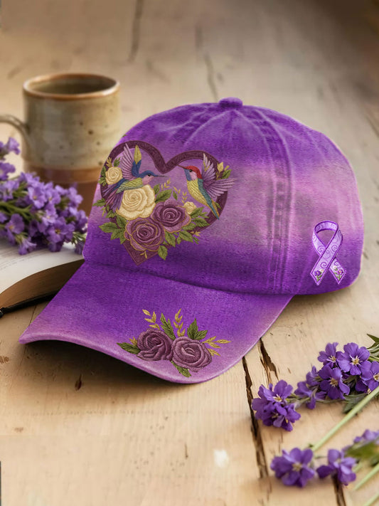 Unisex Alzheimer's Awareness Art Purple Floral Printed Hat