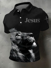 Men's Jesus Lion Print Casual Polo