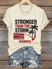 Women's Hawaii Stronger Than The Storm Print V-Neck Tee