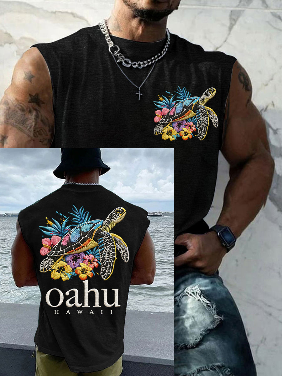 Men's Oahu Hawaii Sea Turtle Print Oahu Strong Tank Top