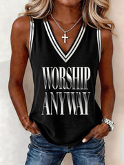 Women's Worship Anyway Print V-Neck Tank Top