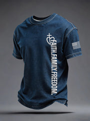 Men's Faith Family Freedom Embroidery Pattern T-Shirt