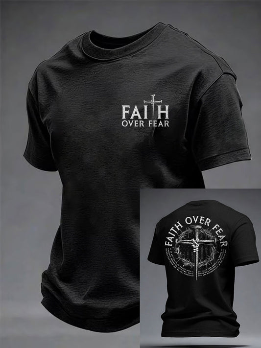 Men's Faith Over Fear Printed Casual T-Shirt