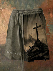 Men's Faith Cross Jesus Is King Printed Shorts