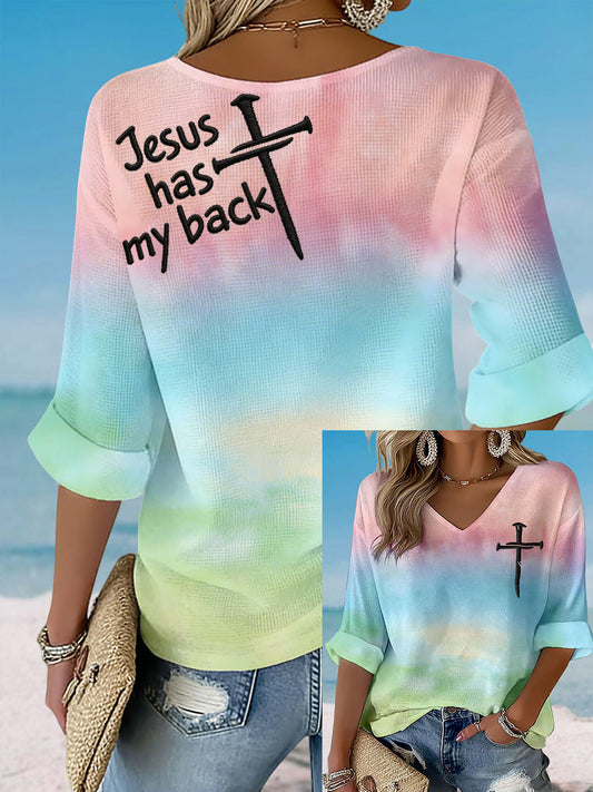 Women's 'Jesus has my back' V-neck Tops