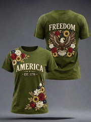 Men's American inspired Floral Embroidery Pattern T-Shirt