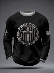 Men's Faith Freedom Embroidery Pattern Waffle T-Shirt