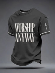 Men's Worship Anyway Embroidery Pattern T-Shirt