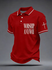Men's Worship Anyway Embroidery Pattern Polo Shirt