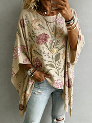 Women's Carnation Floral Art Mother's Day Printed Linen Tops
