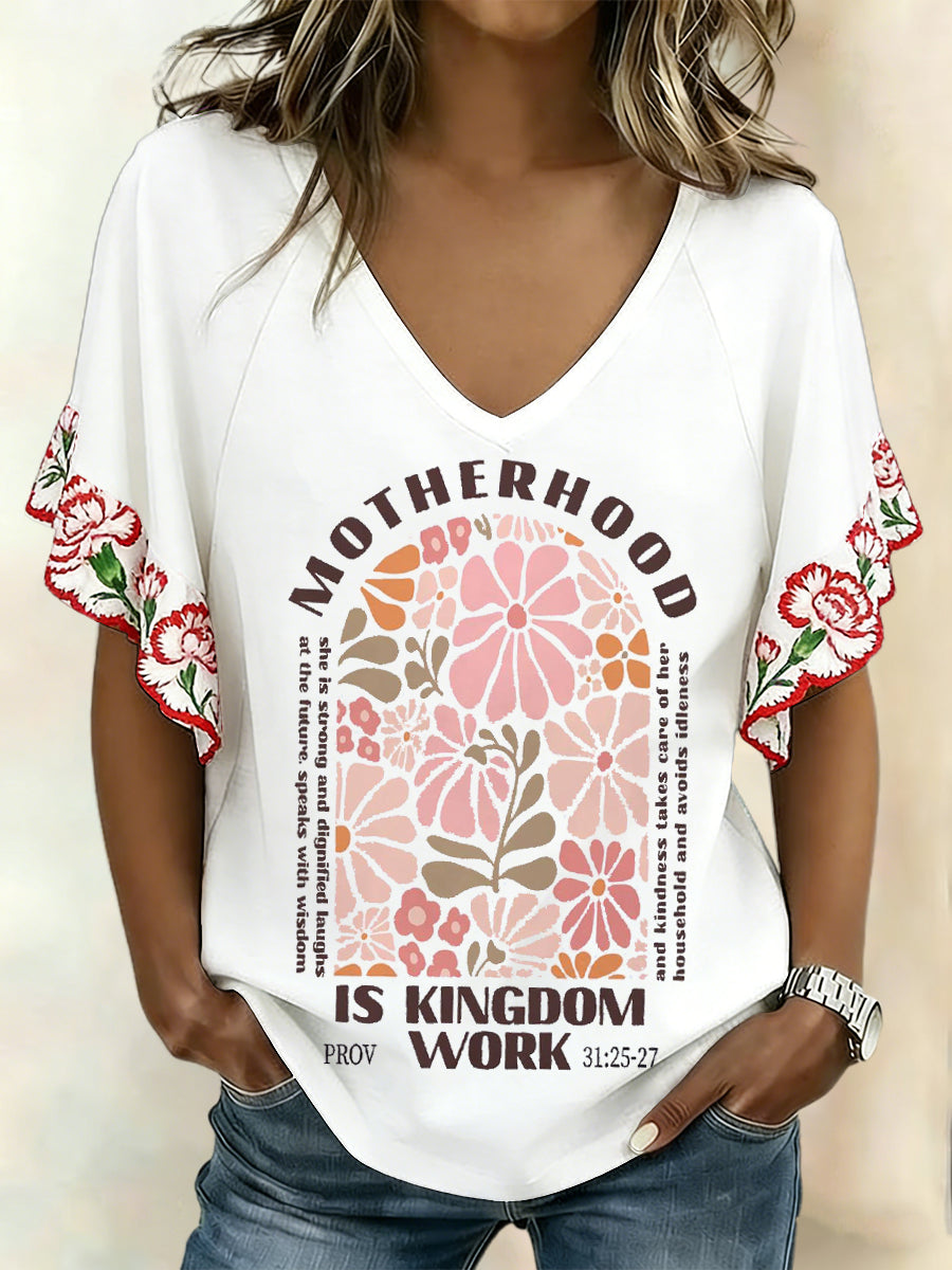 Women's Carnation Floral Art Mother's Day Printed T-Shirt
