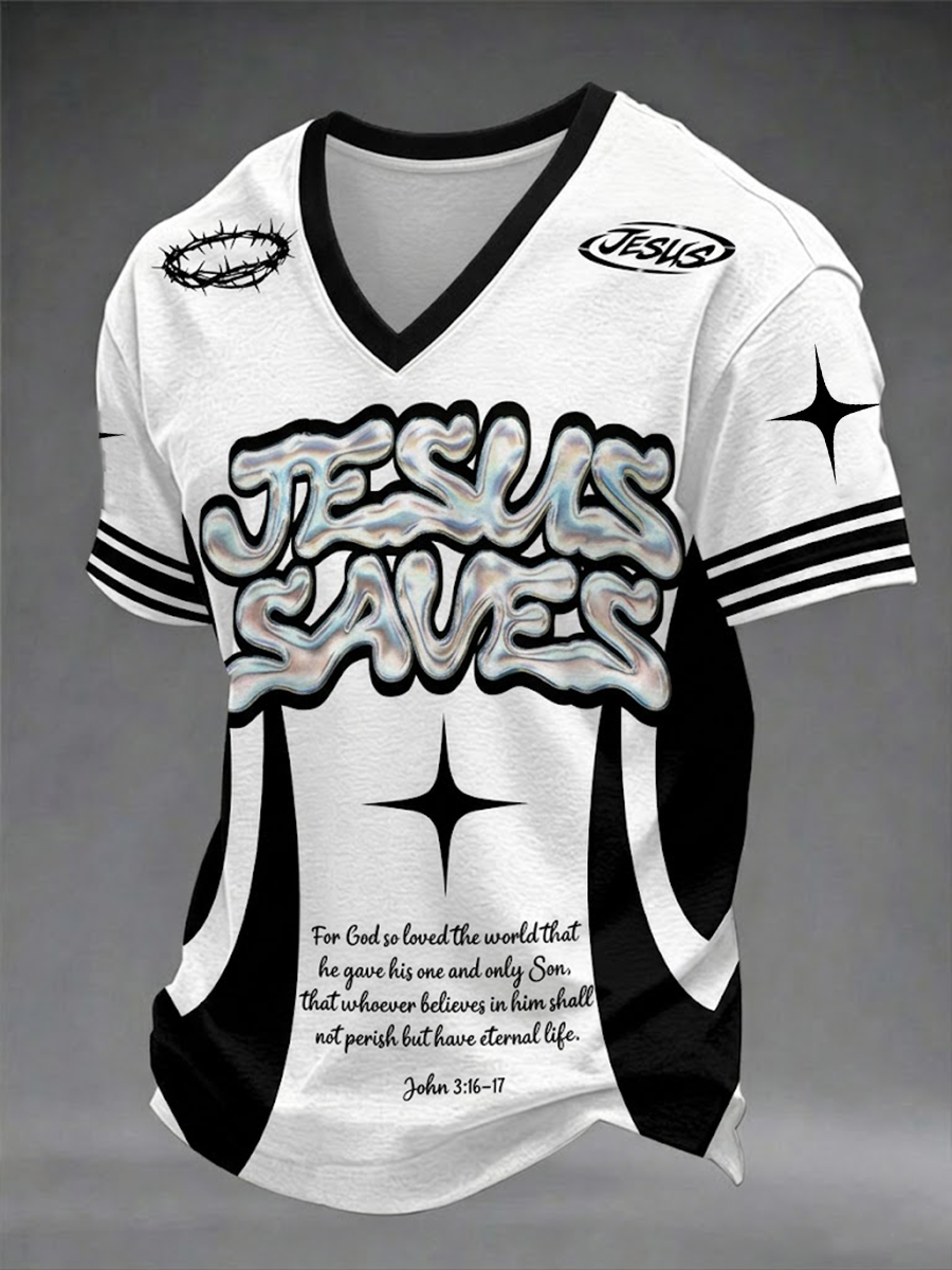 Men's Jesus Saves V-neck T-shirt