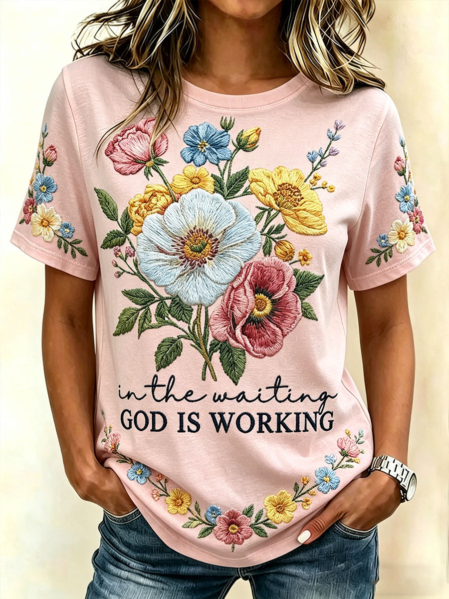 Women's Floral Faith Jesus Lover Printed T-Shirt