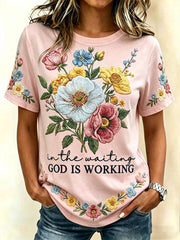 Women's Floral Faith Jesus Lover Printed T-Shirt