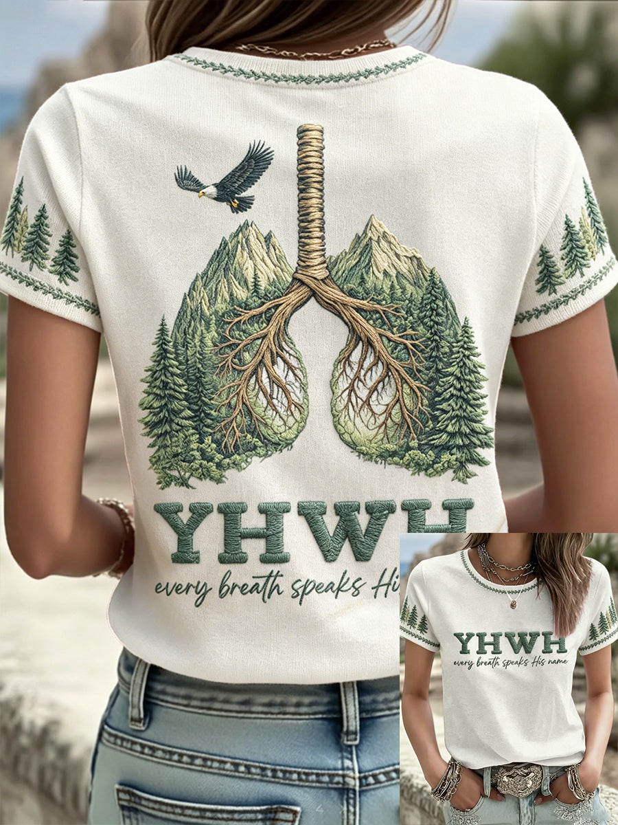 Women's Floral Faith Jesus Lover YHWH Printed T-Shirt