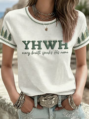 Women's Floral Faith Jesus Lover YHWH Printed T-Shirt