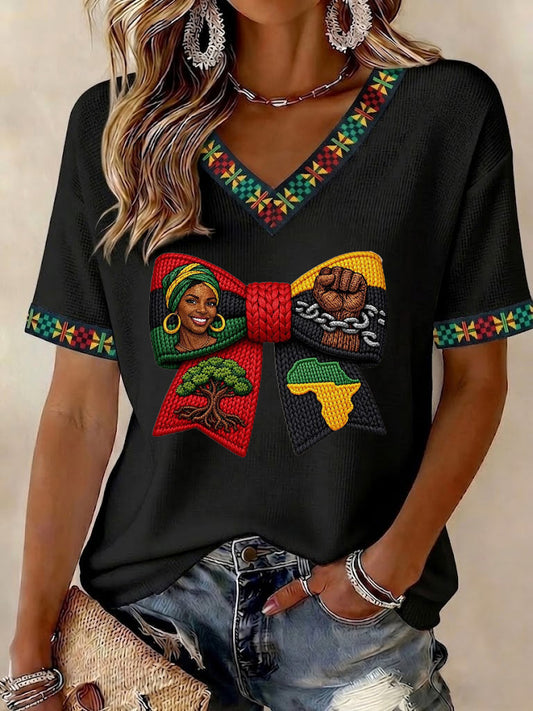 Women's Juneteenth 1865 Printed V-neck T-shirt
